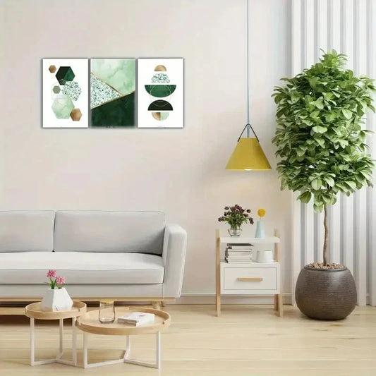 3pcs Artistic Accent Green Pattern is a Poster Metal Print Ready to Hang Art