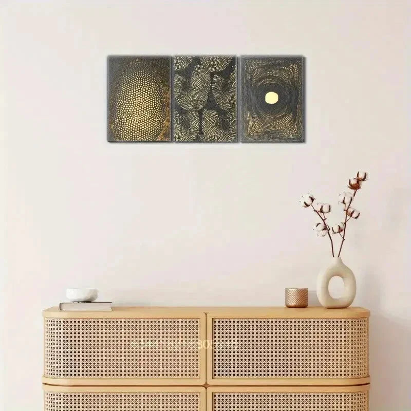 3pcs , Golden dots decorative poster, abstract art Metal Print Ready to Hang Art