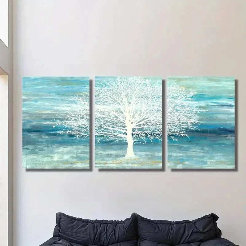 3pcs Abstract cyan and blue landscape painting Wall Art Set Canvas Framed 40x60cm - High Quality Print 100% Australian Made Wall Canvas Ready to Hang