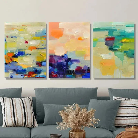 3pcs Featuring an Abstract Textured Oil Painting Metal Print Ready to Hang Art