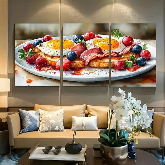 3pcs Colorful Bacon with Egg Breakfast Metal Print Ready to Hang Art