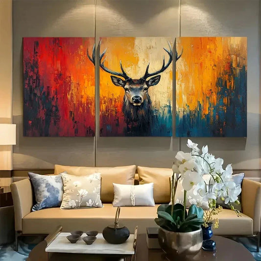 3pcs Abstract Animal Symbolism Elk Metal Print Ready to Hang Art