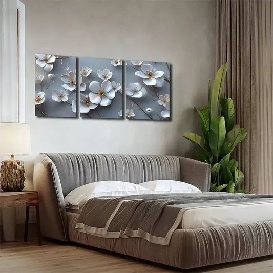 3pcs White, Romantic, Flowers, Exquisite Wall Art Set Canvas Framed 40x60cm - High Quality Print 100% Australian Made Wall Canvas Ready to Hang