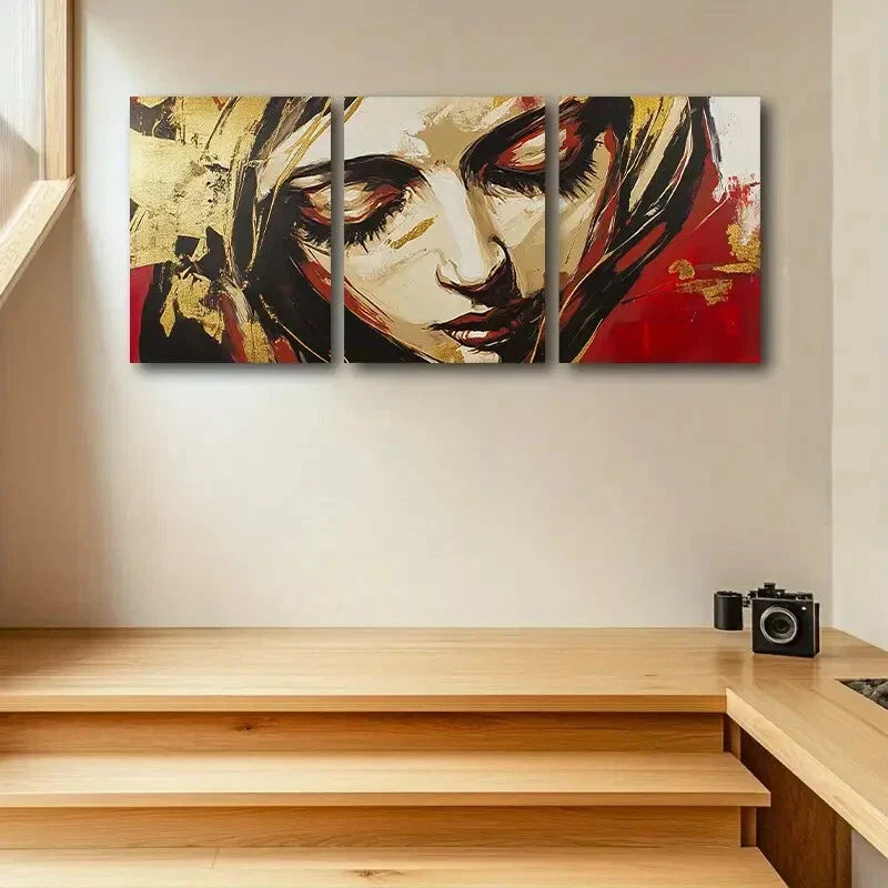 3pcs Triptych of the Golden Madonna, Bold Orange Metal Print Ready to Hang Art