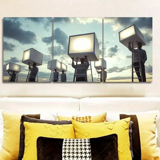 3pcs Modern Film Set Design with Lifting Lights Wall Art Set Canvas Framed 40x60cm - High Quality Print 100% Australian Made Wall Canvas Ready to Hang