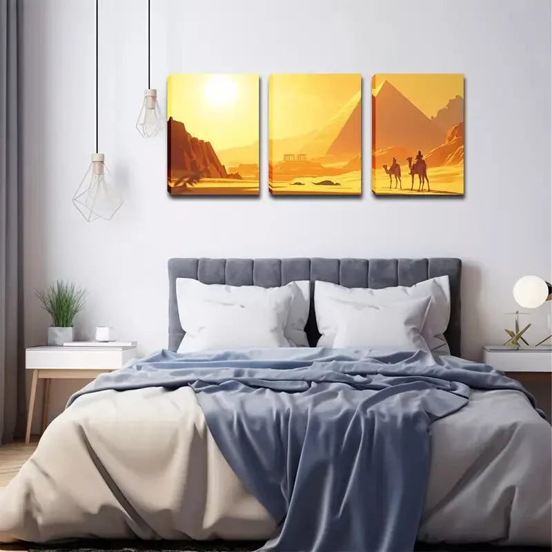 3pcs Decoration, Pyramid, Sun, Camel, Wall Art Set Canvas Framed 40x60cm - High Quality Print 100% Australian Made Wall Canvas Ready to Hang