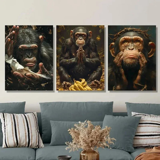 3pcs Artwork, Ink Animal Theme Metal Print Ready to Hang Art