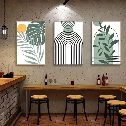 3pcs Vibrant Geometric & Botanical Designs Metal Print Ready to Hang Art