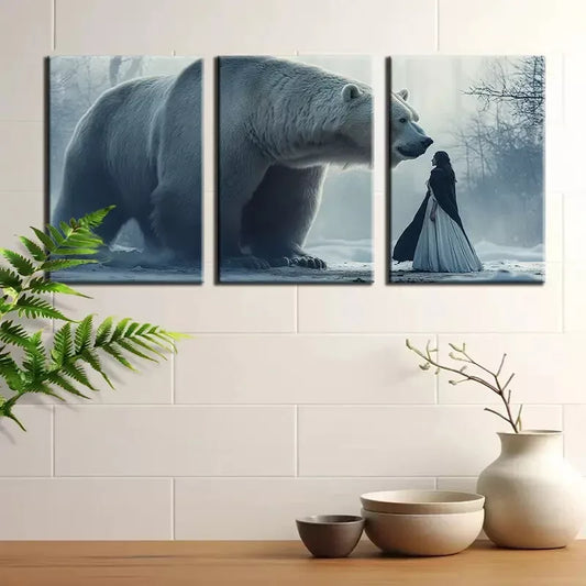 3pcs Dreamy White Bear & Beauty Canvas Framed 40x60cm - High Quality Print 100% Australian Made Wall Canvas Ready to Hang