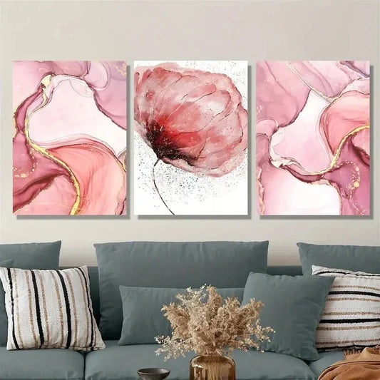 3pcs Purple abstract art, pink art, abstract gold Metal Print Ready to Hang Art