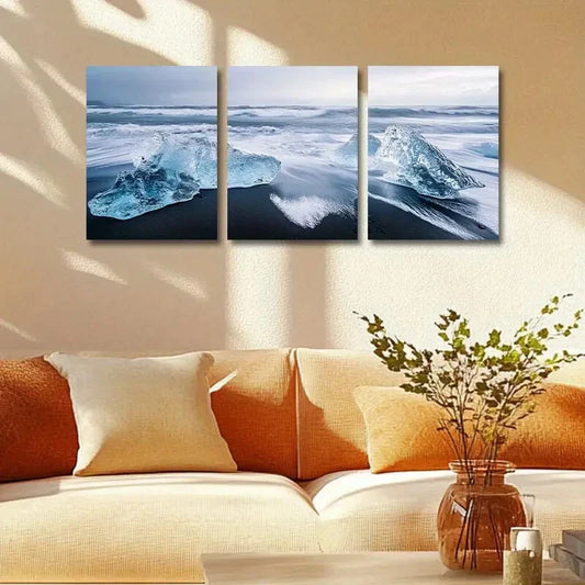 3pcs Beach with Ice Design Metal Print Ready to Hang Art