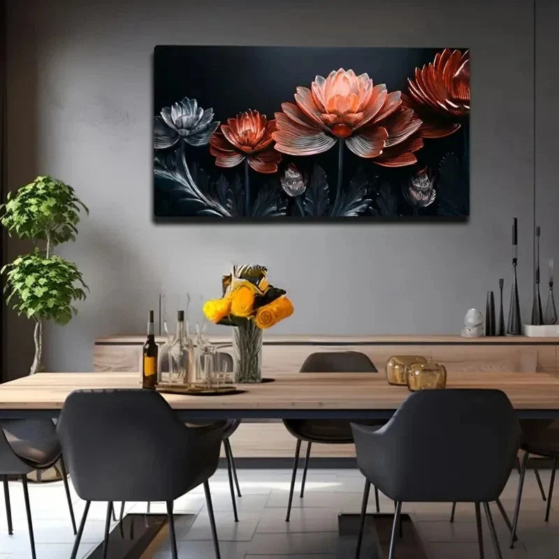 Vibrant Orange And Red Flower Wall Art Canvas Office Home Room Framed 80x45cm