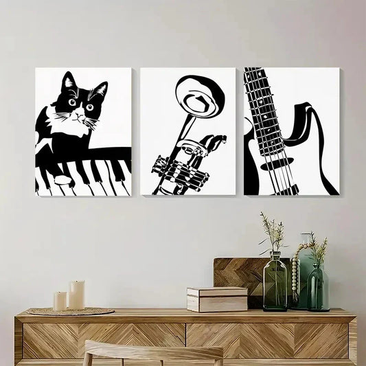3pcs Musical Instruments Keyboard Terra Cotta Metal Print Ready to Hang Art