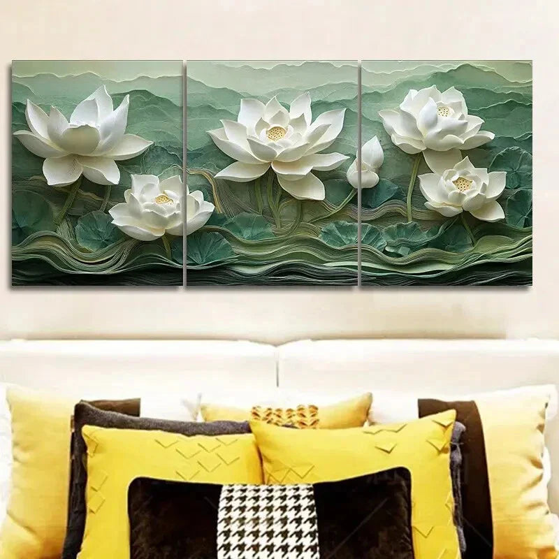 3pcs White for Lotus Flower Design Art Metal Print Ready to Hang Art