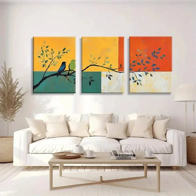 3pcs Nature-Inspired Birds And Branch Abstract Metal Print Ready to Hang Art