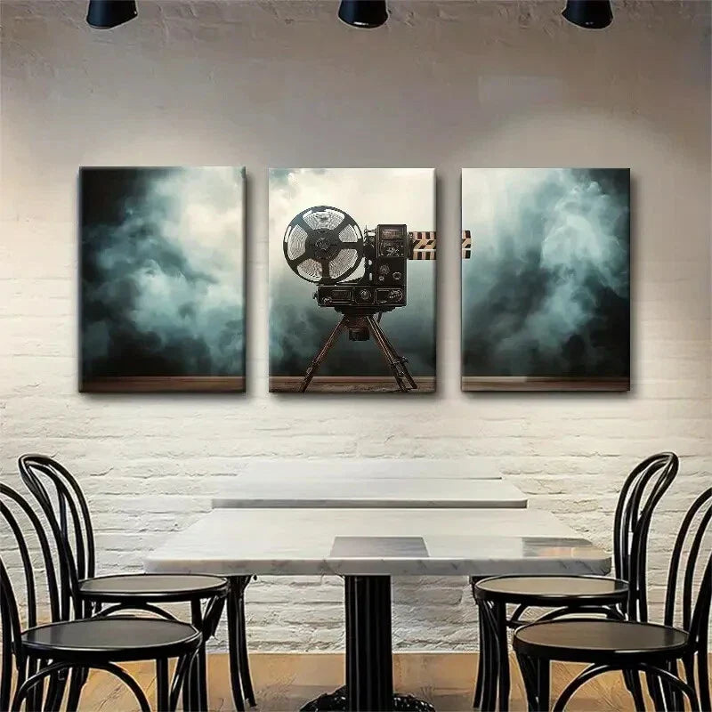 3pcs Vintage Film Projector Design Perfect Wall Art Set Canvas Framed 40x60cm - High Quality Print 100% Australian Made Wall Canvas Ready to Hang
