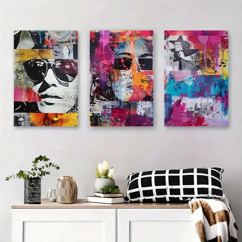 3pcs Colorful Graffiti & Geometric Abstract Metal Print Ready to Hang Art