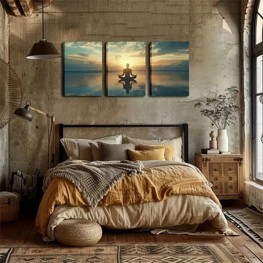 3pcs Triptych Canvas Art - Serene Meditation Wall Art Set Canvas Framed 40x60cm - High Quality Print 100% Australian Made Wall Canvas Ready to Hang