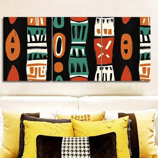 3pcs African patterns Shapes Colors Designs Wall Art Set Canvas Framed 40x60cm - High Quality Print 100% Australian Made Wall Canvas Ready to Hang