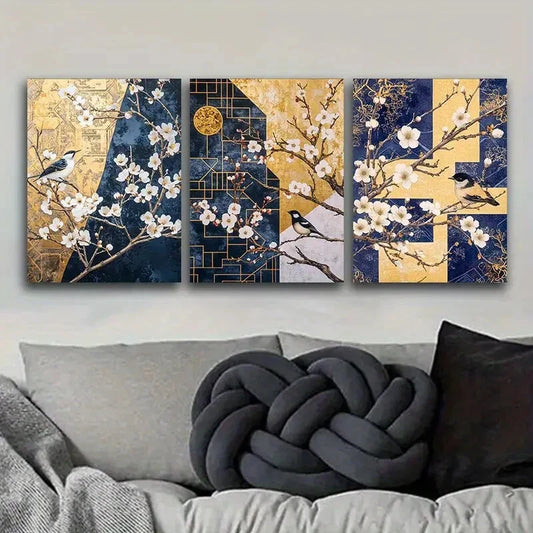 3pcs Featuring a Plum Design, Metal Print Ready to Hang Art