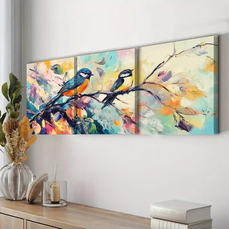 3pcs Birds Perched on Branches and Leave Perfect Wall Art Set Canvas Framed 40x60cm - High Quality Print 100% Australian Made Wall Canvas Ready to Hang