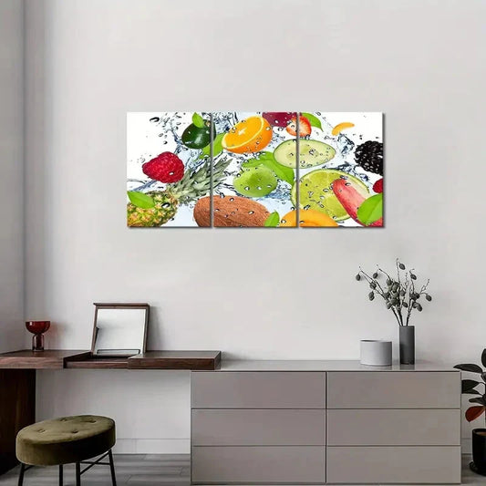 3pcs Various Fruit with Splash Water Metal Print Ready to Hang Art