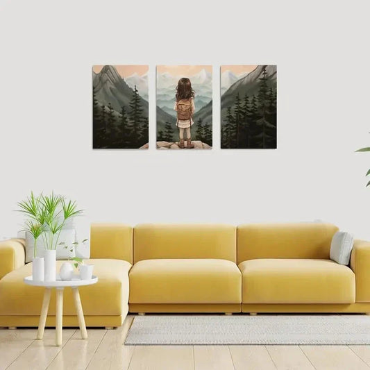 3pcs Watercolor Mountain Landscape, Metal Print Ready to Hang Art