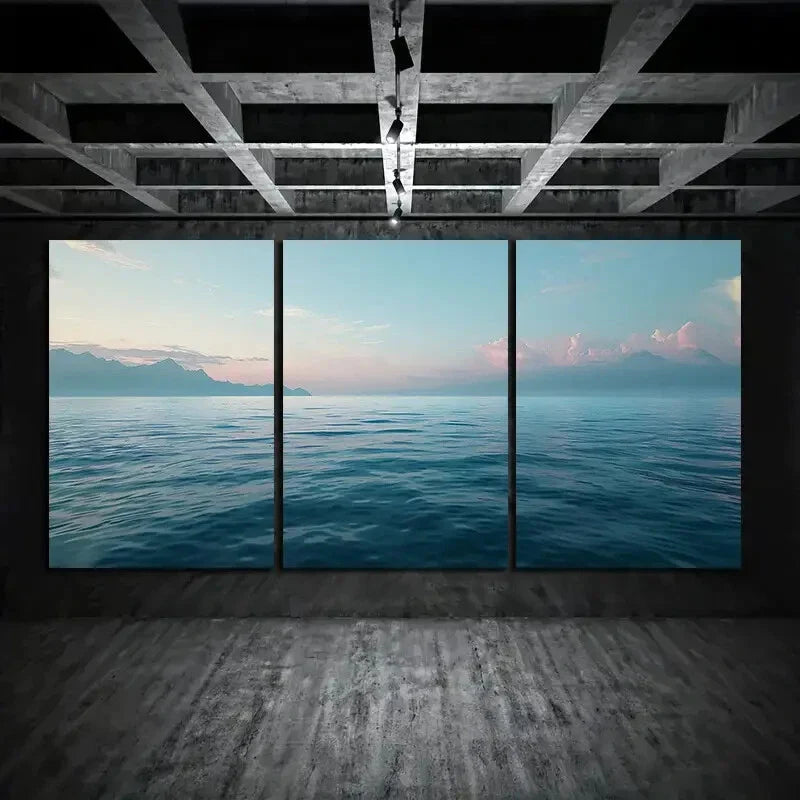3pcs Sea View Blue Sky White Clouds Metal Print Ready to Hang Art