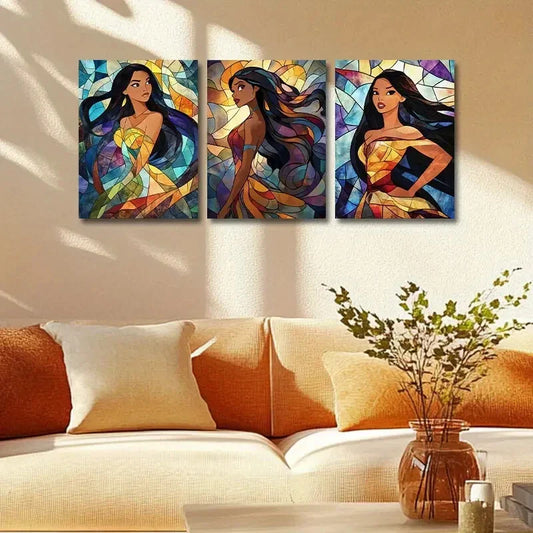 3pcs Princess with Colorful Background Design Metal Print Ready to Hang Art