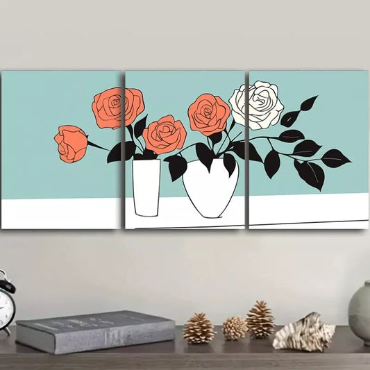 3pcs Deco Modern Floral Canvas Wall Art Set Canvas Framed 40x60cm - High Quality Print 100% Australian Made Wall Canvas Ready to Hang