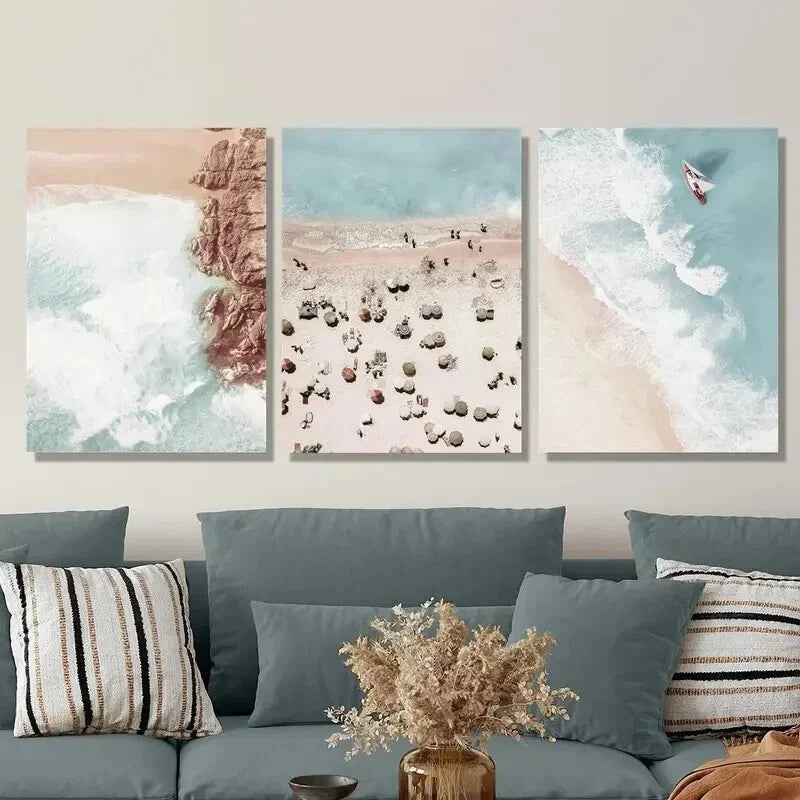 3pcs Beach Aerial Scenes Landscape Metal Print Ready to Hang Art