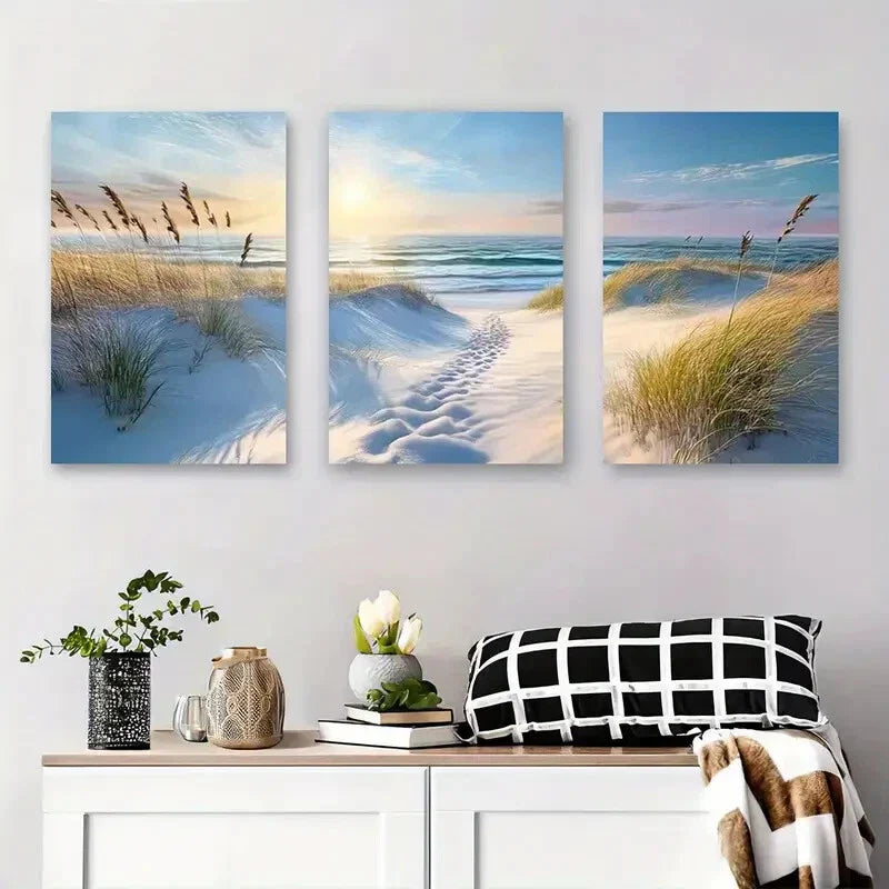 3pcs Ocean Waves and Sandy Path Metal Print Ready to Hang Art