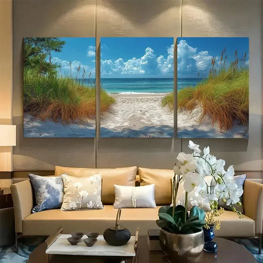 3pcs Tranquil Beach Ocean Shore Scene Metal Print Ready to Hang Art
