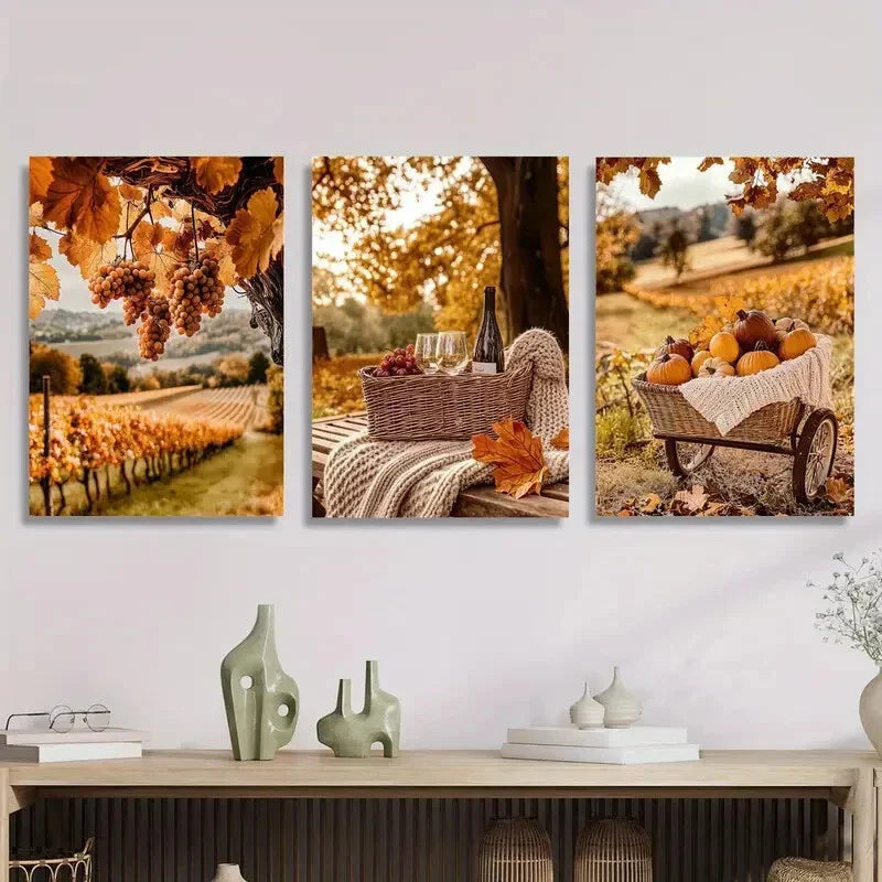 3pcs Orange Autumn Scenery Romantic Autumn Metal Print Ready to Hang Art
