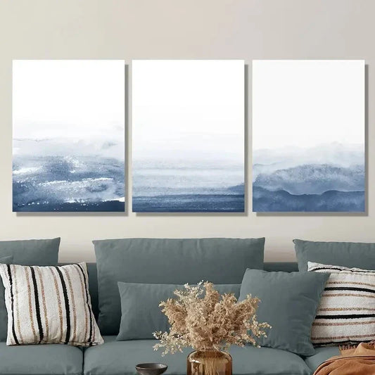 3pcs Navy Blue Gradient Abstract Metal Print Ready to Hang Art