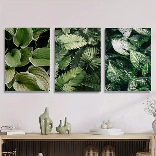 3pcs Large, Lush Green Plant Metal Print Ready to Hang Art