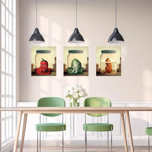 3pcs Colorful Green Vegetable Metal Print Ready to Hang Art