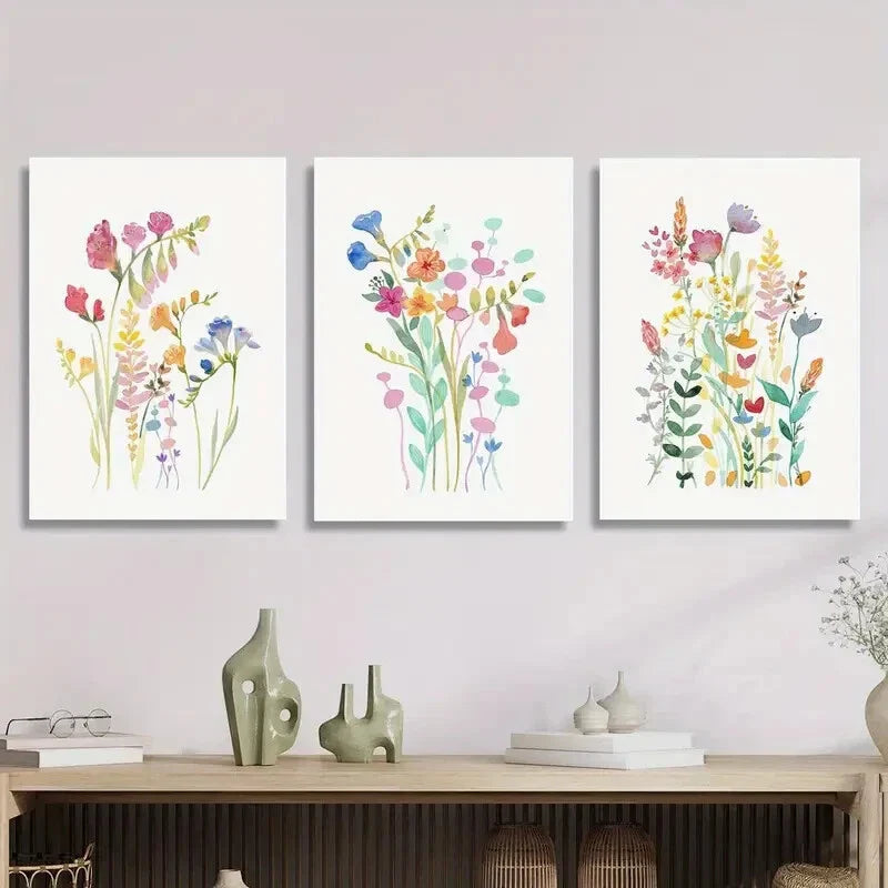 3pcs Watercolor wildflower art, botanical flowers Metal Print Ready to Hang Art