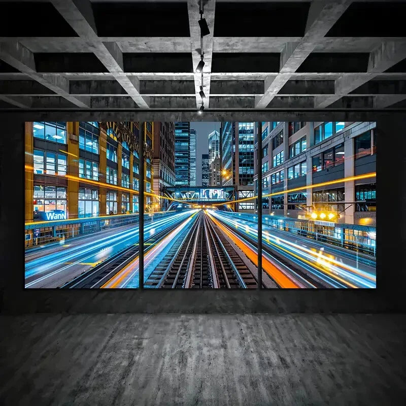 3pcs Urban Night Scene Long Exposure Cityscape Metal Print Ready to Hang Art