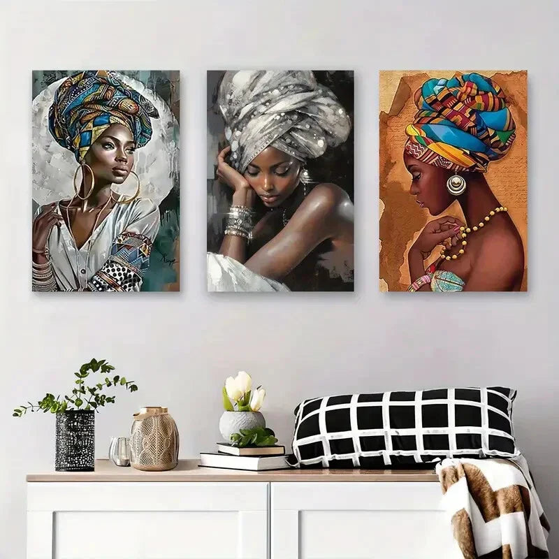 3pcs Colorful Headwraps, Elegant Jewelry Metal Print Ready to Hang Art