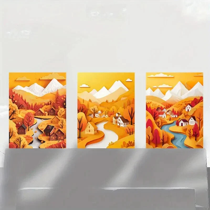 3pcs Abstract Colourful Yellow & White Metal Print Ready to Hang Art