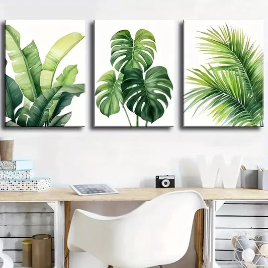 3pcs Tropical Leaf Spring and Summer Themes Wall Art Set Canvas Framed 40x60cm - High Quality Print 100% Australian Made Wall Canvas Ready to Hang