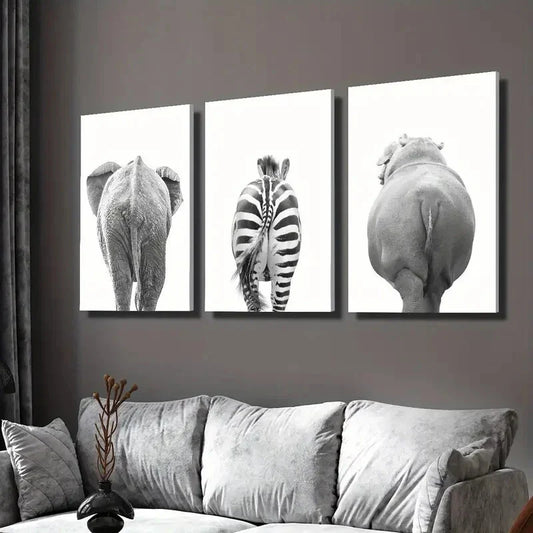 3pcs animal butt art, cartoon animal Wall Art Set Canvas Framed 40x60cm - High Quality Print 100% Australian Made Wall Canvas Ready to Hang