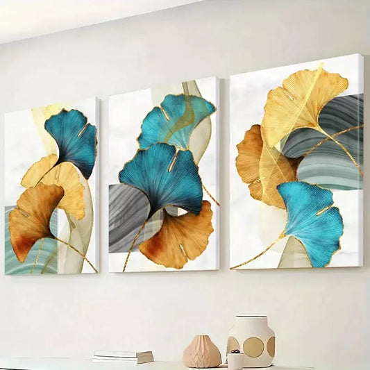 3pcs Abstract Ginkgo Leaf Canvas Framed 40x60cm - High Quality Print 100% Australian Made Wall Canvas Ready to Hang