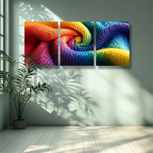 3pcs Wool fabric Art Painting Metal Print Ready to Hang Art