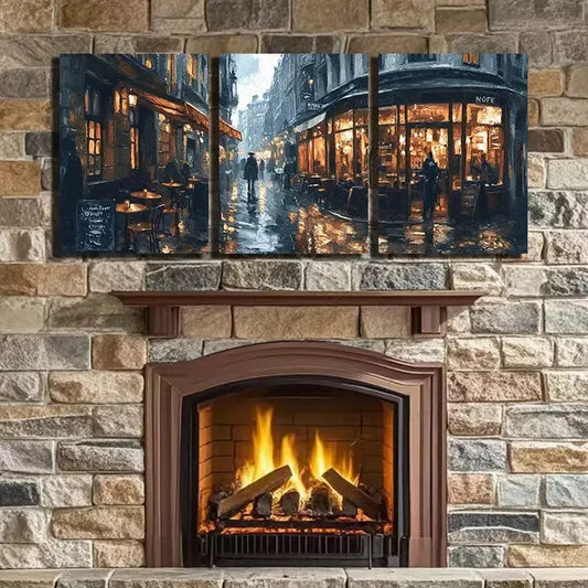 3pcs rainy street scen Canvas Framed 40x60cm - High Quality Print 100% Australian Made Wall Canvas Ready to Hang