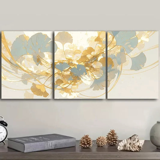 3pcs Ginkgo Biloba Colorful Abstract Wall Art Set Canvas Framed 40x60cm - High Quality Print 100% Australian Made Wall Canvas Ready to Hang