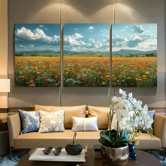 3pcs Charming Countryside Wildflower Scenery Metal Print Ready to Hang Art