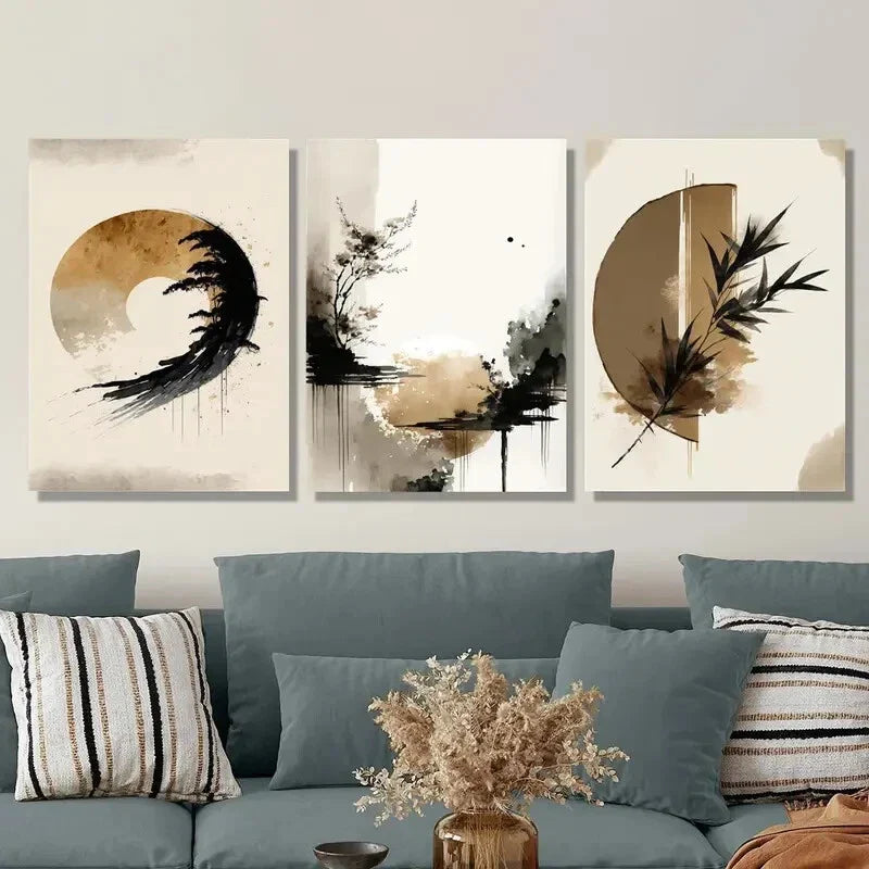 3pcs Abstract, Natural Beige, Minimalist Metal Print Ready to Hang Art