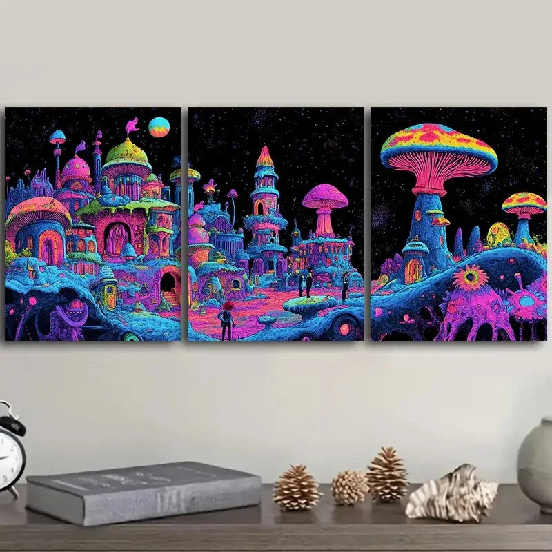 3pcs "Strange Place (3)" Wall Art Set Canvas Framed 40x60cm - High Quality Print 100% Australian Made Wall Canvas Ready to Hang